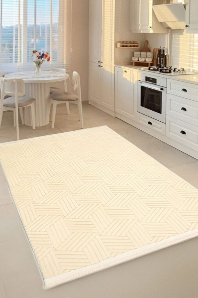 Modern Sedef Krem Halı – Kaydırmaz Tabanlı, Leke Tutmaz, Kolay Temizlenebilir