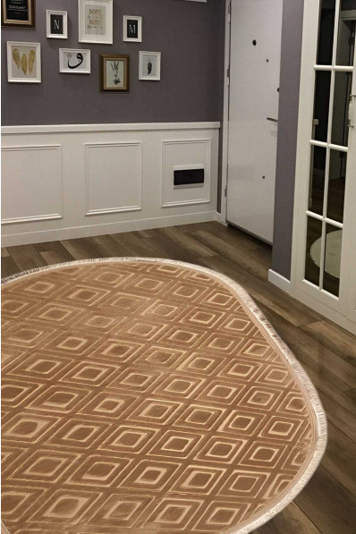 Oval Kahverengi Yolluk Halı  Yumuşak Doku, Yıkanabilir Diamond Serisi