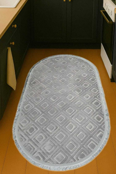Diamond Gri Oval Halı  Kaydırmaz, Yıkanabilir Modern Halı