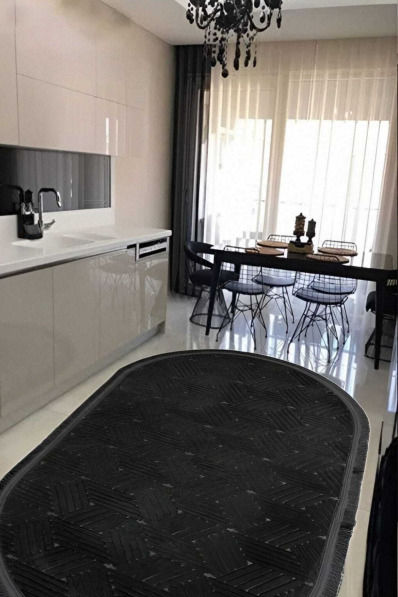 Sedef Antrasit Oval Halı Kaydırmaz, Yıkanabilir Modern Halı